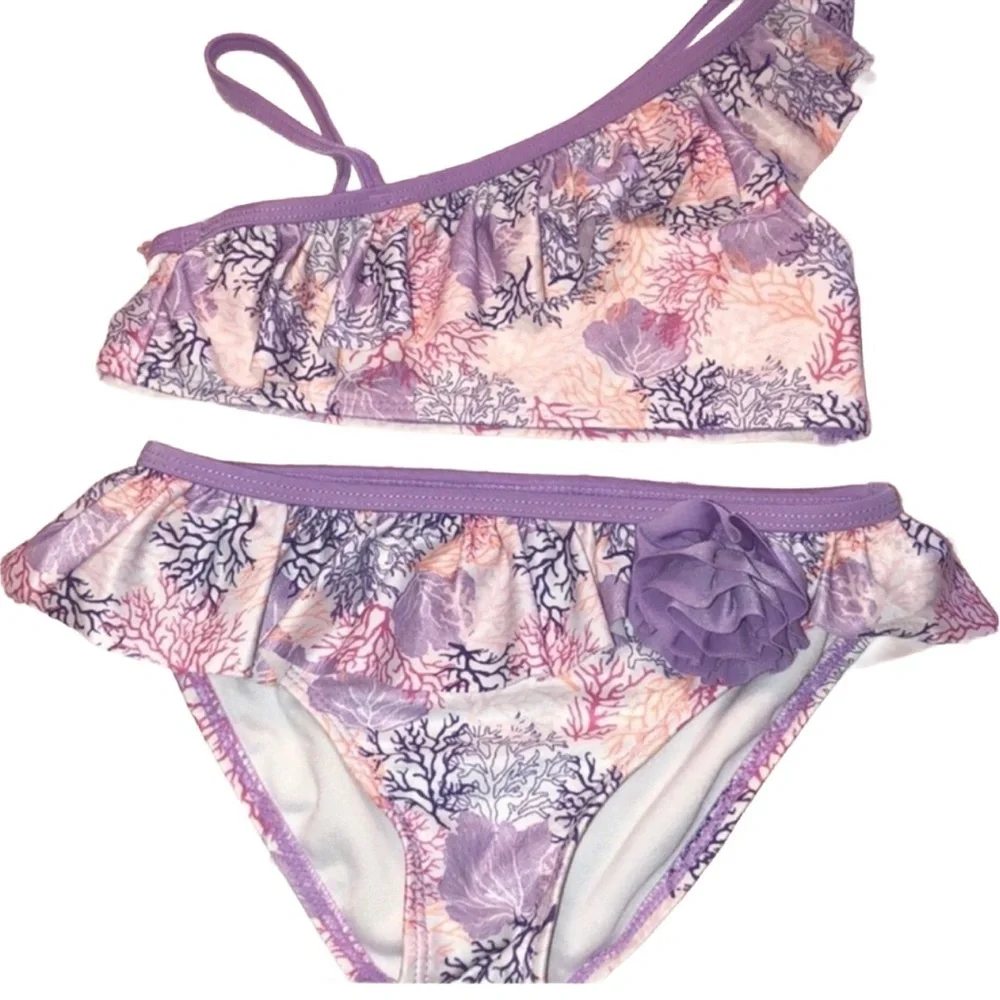 🦄Crazy 8 2piece bathing suit girls size S 5-6🦄 purple flower design